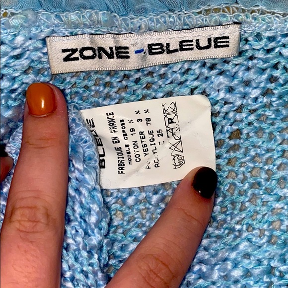 Zone Bleaue- Boho Knit Cardigan with Ruffled Edges - Picture 4 of 4